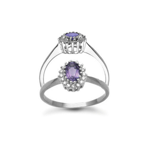 9ct White Gold Diamond And Amethyst Ring