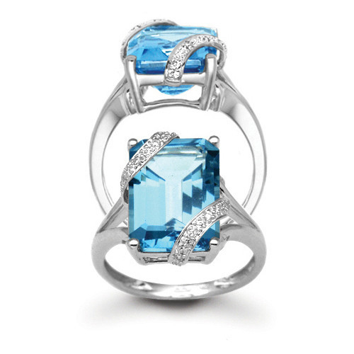18ct White Gold Diamond And Blue Topaz Ring